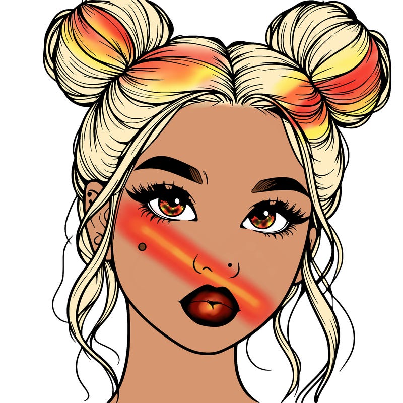 realistic girl with two buns on her hair and lips