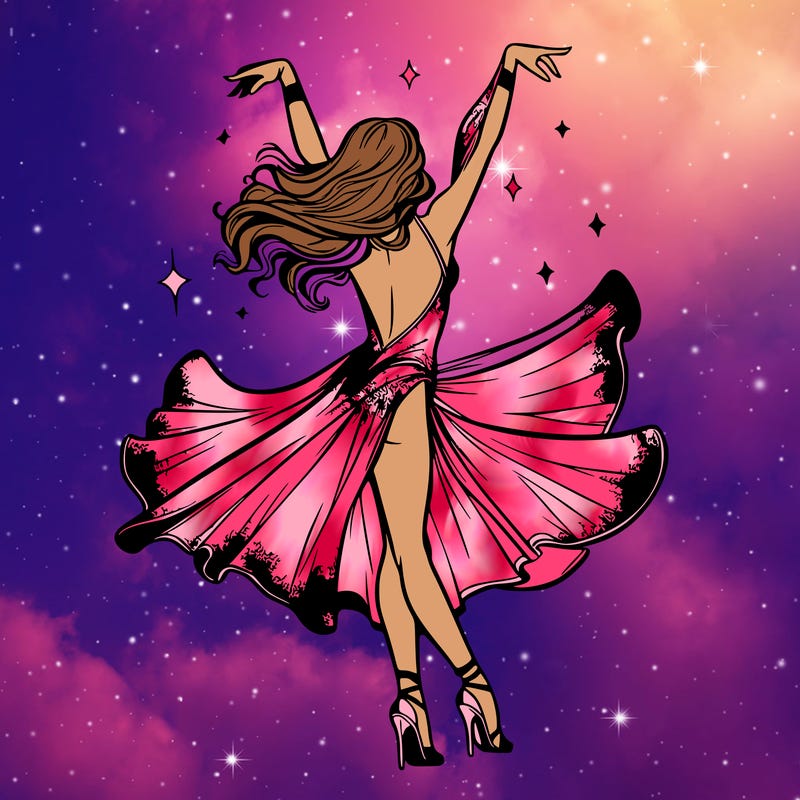 dancer dancing with a shimmery costume on realistic