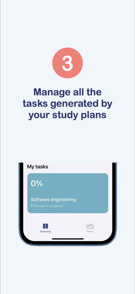 Study Planner: Schedule & task - Interface de l'application Study Planner montrant une liste de tâches pour un plan d'étude d'ingénierie logicielle