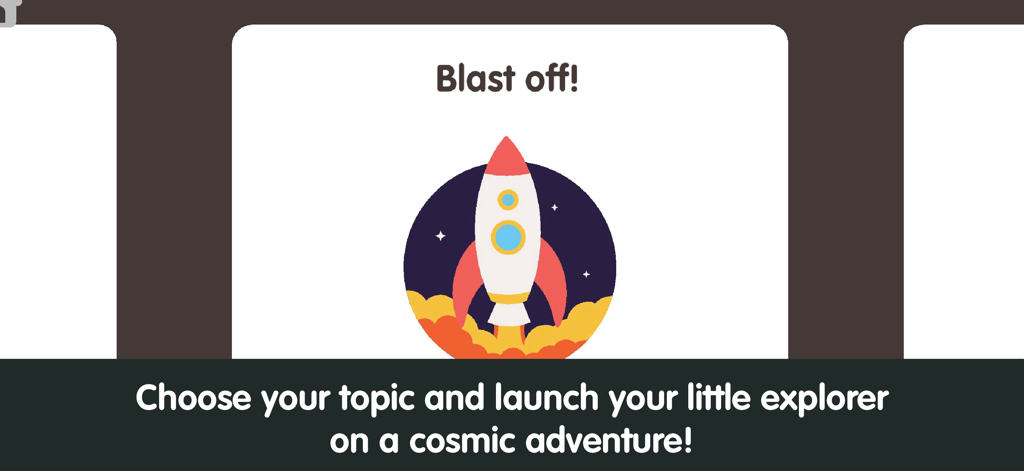 Little Astronauts - Space Kids - Rocket ship illustration with Blast off text in the Little Astronauts kids educational app
