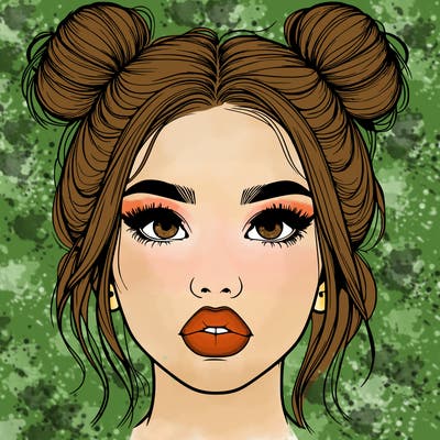 realistic girl with two buns on her hair and lips