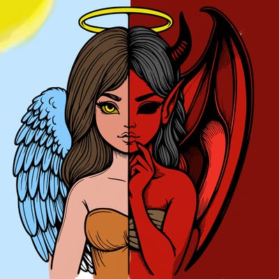 realistic angel half demon