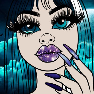 girl with big lips and long nails with long eyelashes