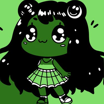 frog girl with green hair