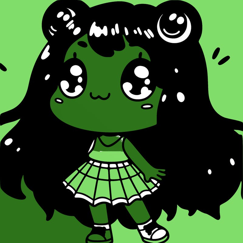 frog girl with green hair