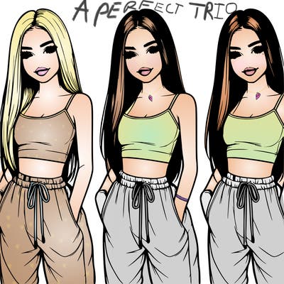 realistic girl with straight long hair and a crop top with sweatpants