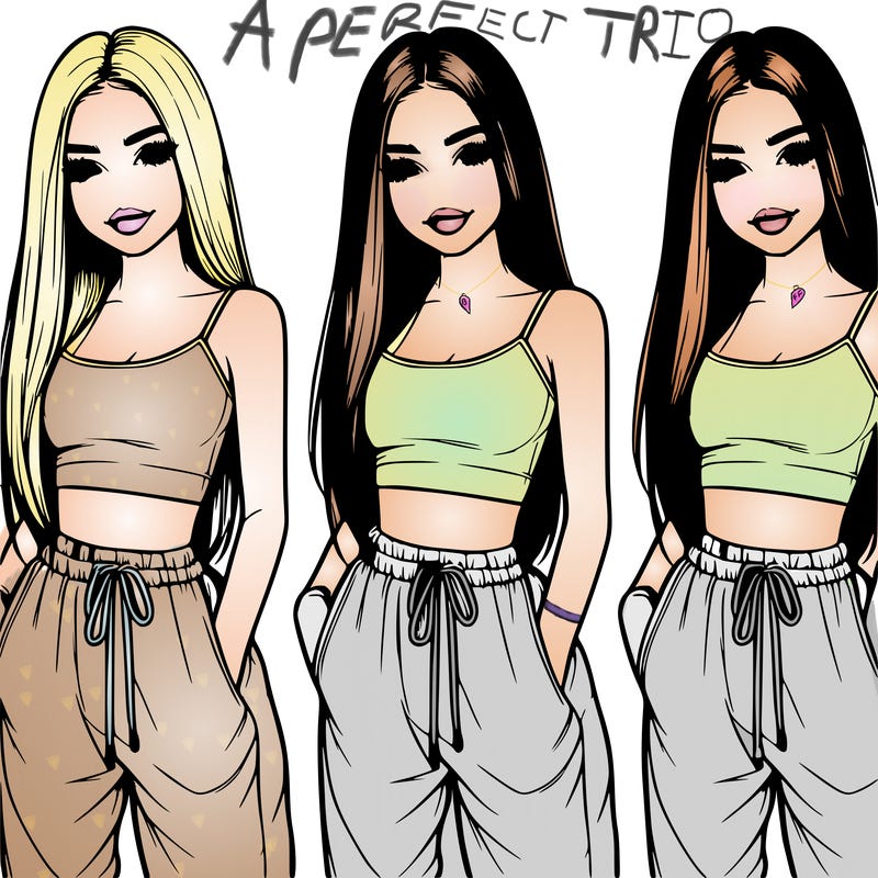 realistic girl with straight long hair and a crop top with sweatpants