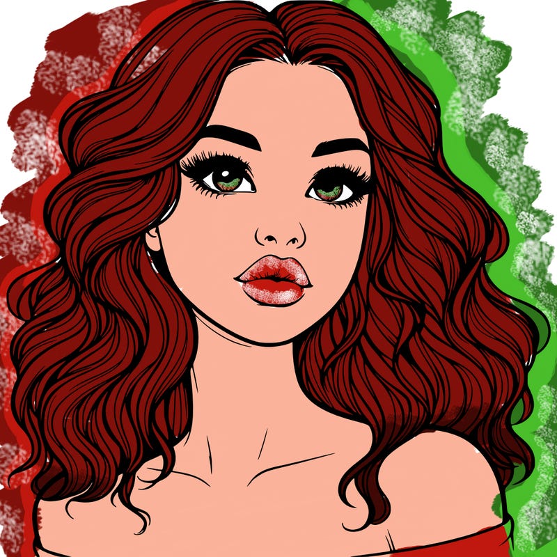 realistic girl with wavy hair and lips