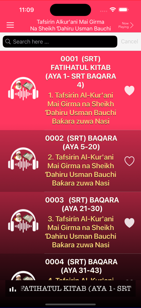 Tafsirin Hausa Ɗahiru Bauchi - Audio track list of Quranic interpretation in Hausa by Sheikh Dahiru Usman Bauchi