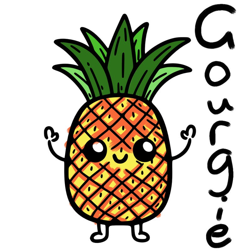 one pineapple fruit with face arms legs