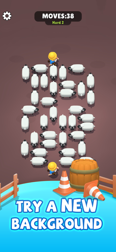 Farm Escape! - Puzzle gameplay of Farm Escape featuring white sheep and a background customization option