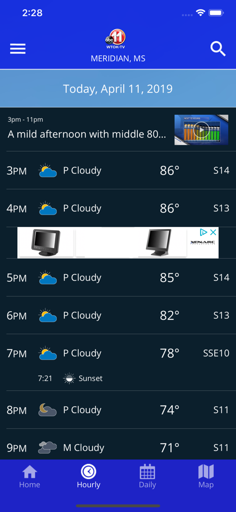WTOK Weather - Hourly weather forecast for Meridian Mississippi on the WTOK Weather app.