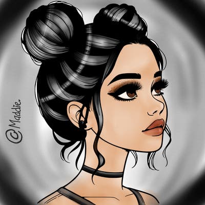 realistic girl with buns on the top of her head