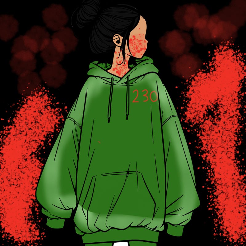 realistic girl with a oversized sweatshirt on and a bun
