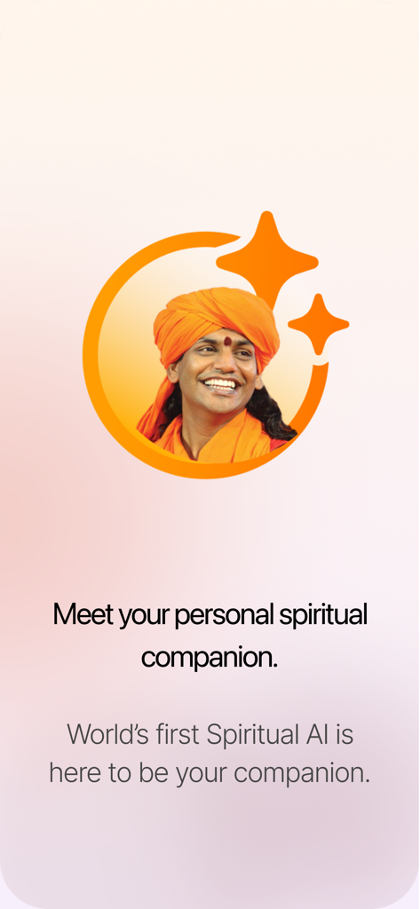 Welcome screen for the Ask Nithyananda AI spiritual companion app