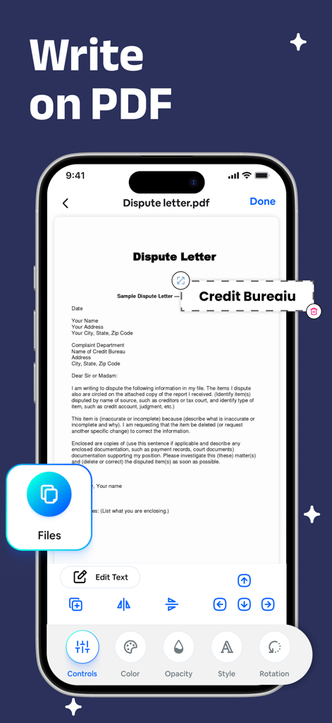 E signature app: Fill and Sign - Pantalla móvil que muestra la función de edición de texto PDF en la aplicación eSignEasy
