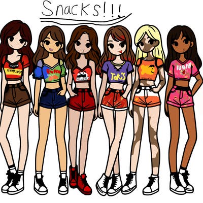 a group of girls wearing crop tops and shorts