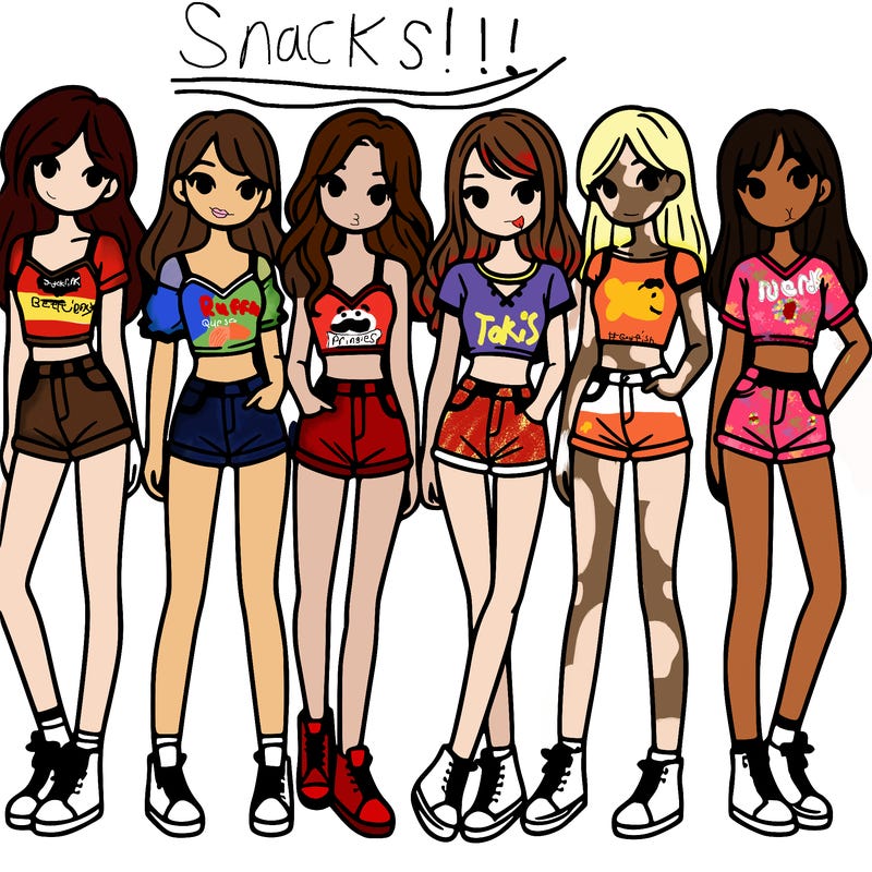 a group of girls wearing crop tops and shorts