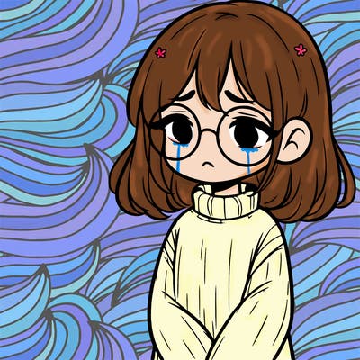 sad girl with glasses in a sweater