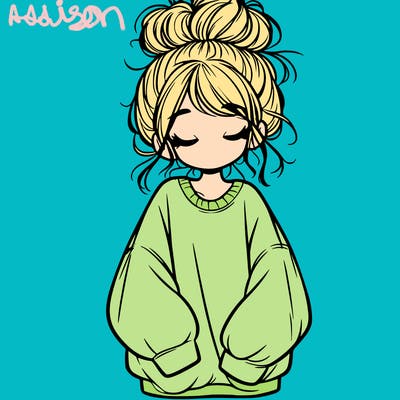 girl with baggy sweatshirt and messy bun