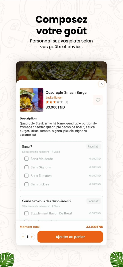 Zigzag Delivery - Zigzag Delivery app interface showing the customization options for a smash burger order
