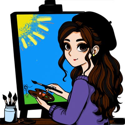 realistic girl artist painting a blank canvas