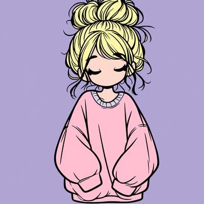 girl with baggy sweatshirt and messy bun