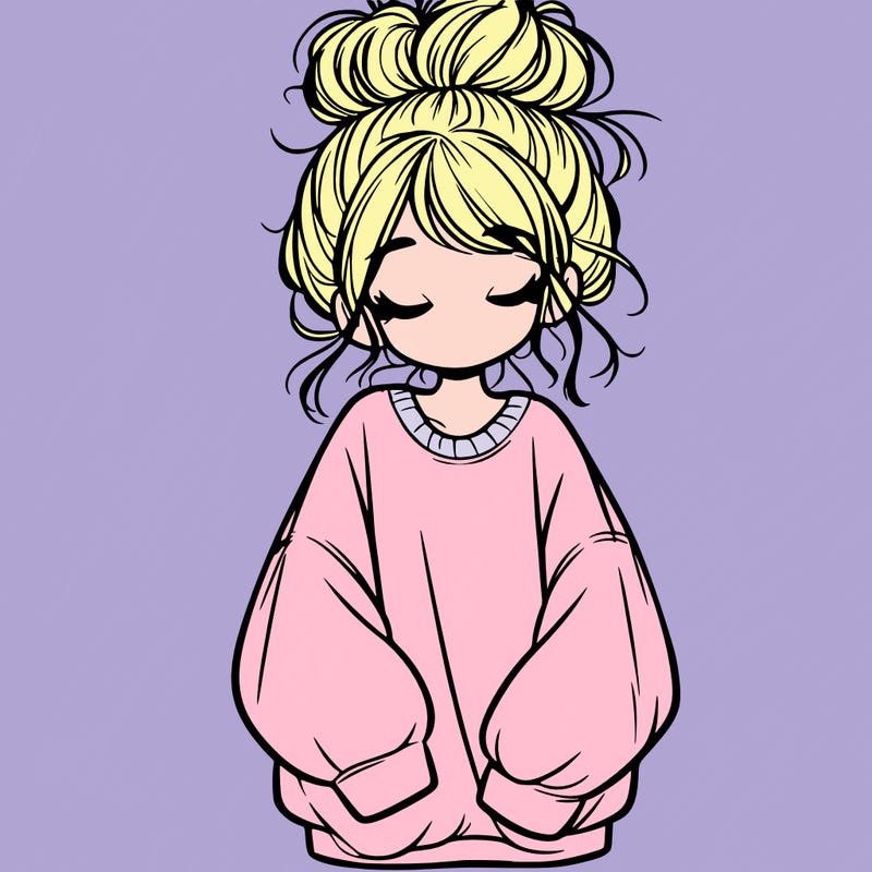 girl with baggy sweatshirt and messy bun
