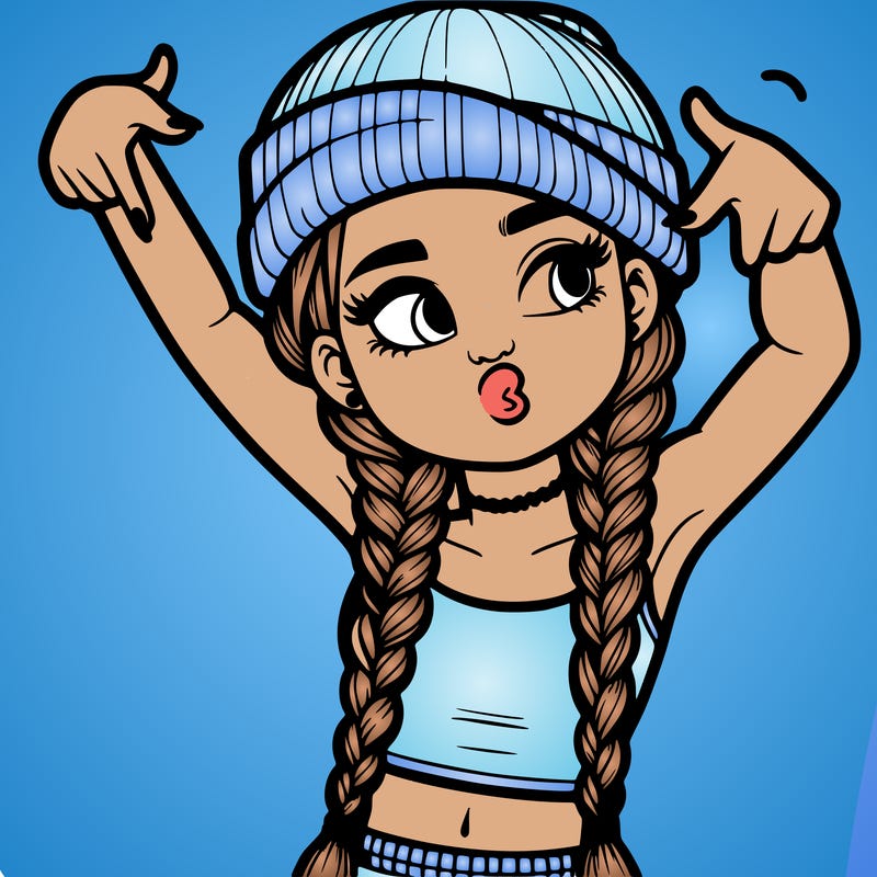 realistic teenage girl with braids and a beanie and crop top doing 🫶🏼