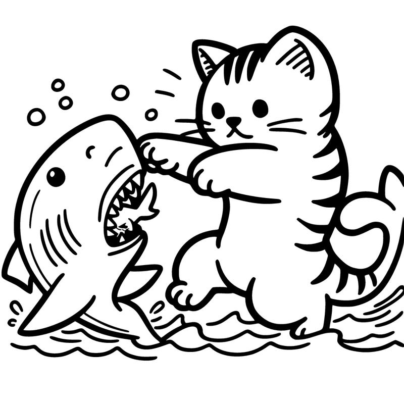 cat attacking a shark