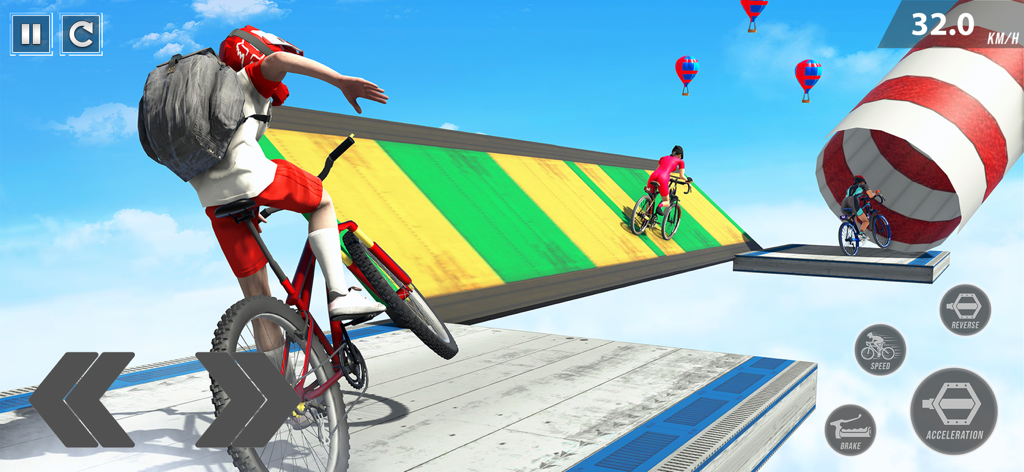 BMX Bicycle Stunt Cycle Games - BMX rider performing stunts on a sky high mega track in a bicycle racing game.