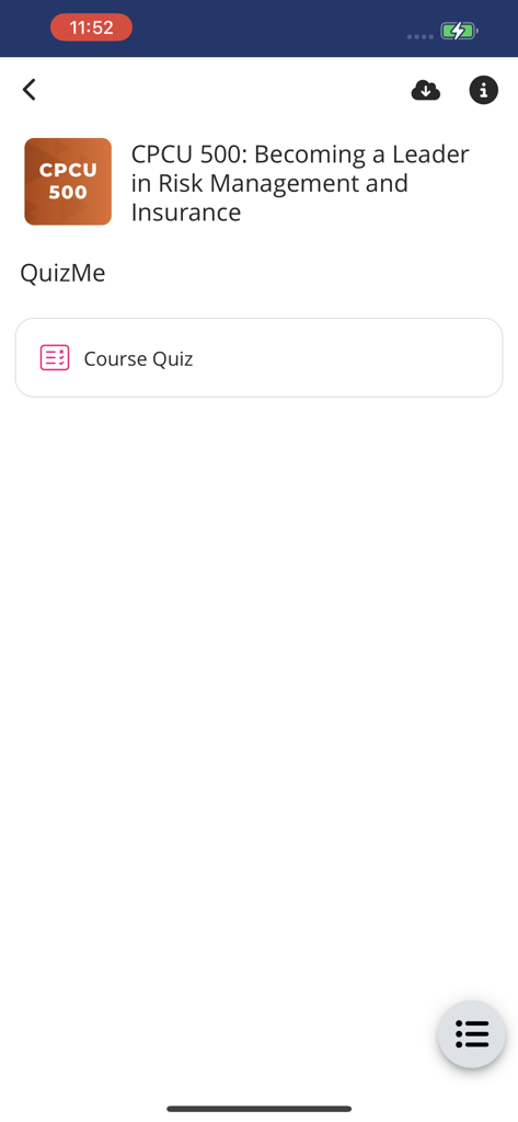 The Institutes QuizMe app CPCU 500 course quiz interface