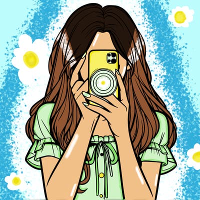 a realistic girl holding her phone taking pictures
