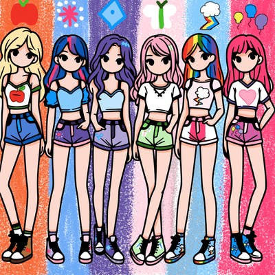 a group of girls wearing crop tops and shorts