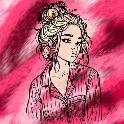 realistic woman with pajamas on and a messy bun