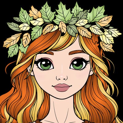 realistic girl with fall leaf crown