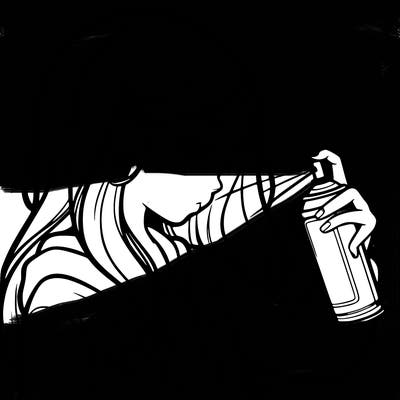 a realistic girl spray painting