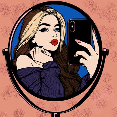 realistic girl taking mirror selfie beautiful