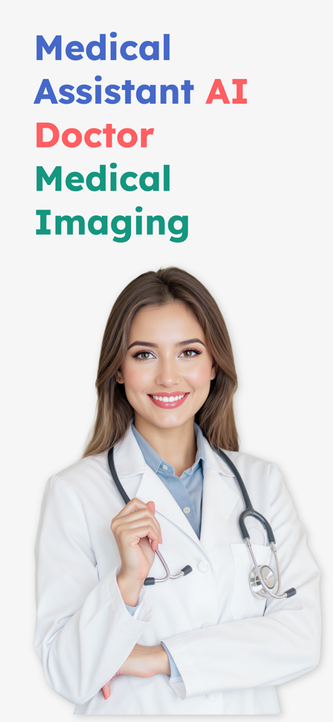 AI Doctor & Radiology-Med Scan - A smiling female doctor representing the MedScan AI medical imaging assistant app