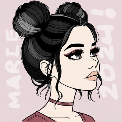 realistic girl with buns on the top of her head