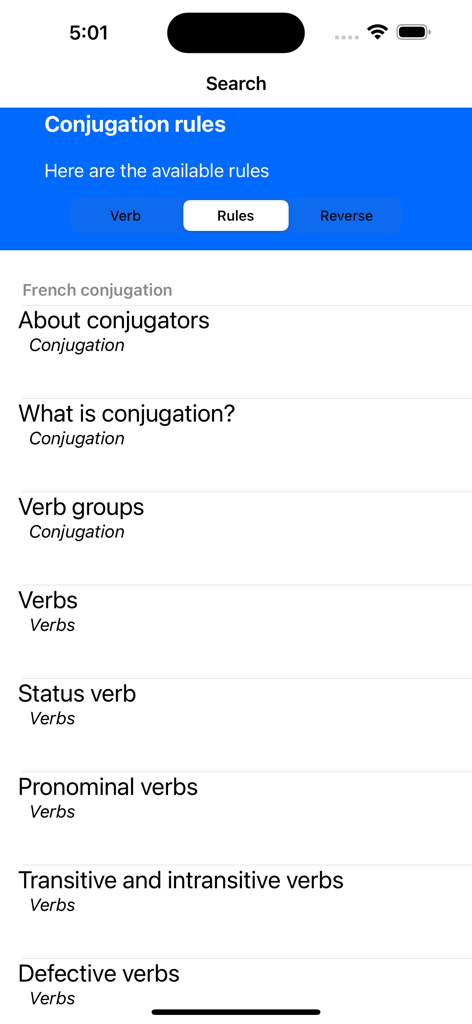 Le Conjugueur - List of French conjugation rules in the Le Conjugueur app