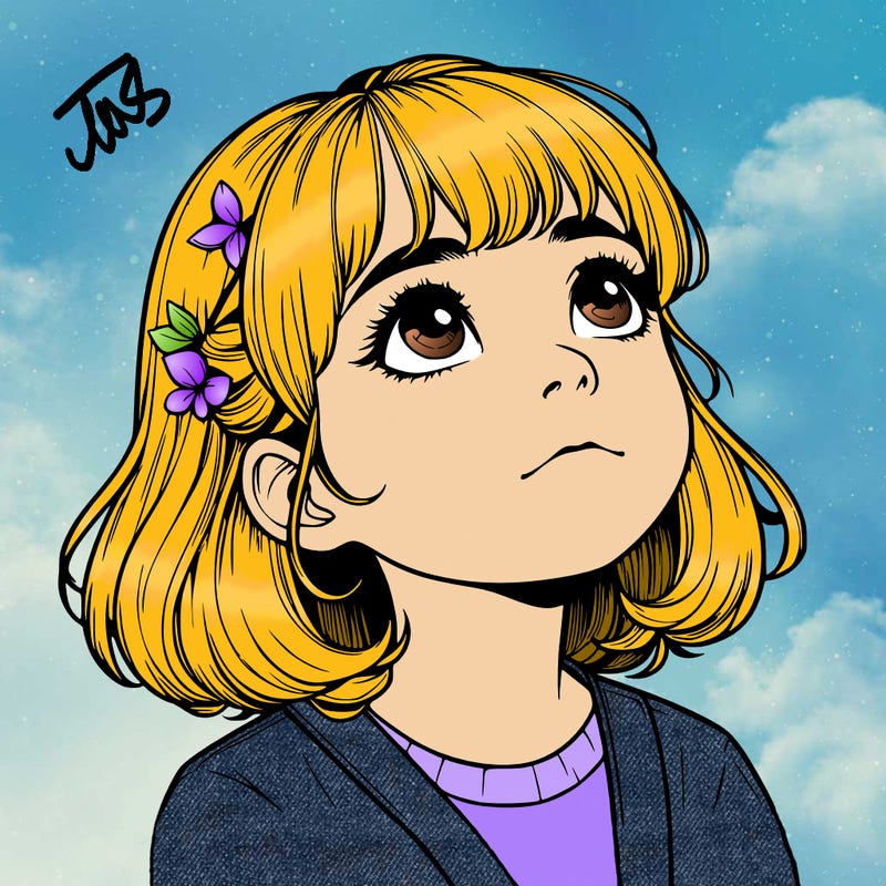 realistic girl looking up