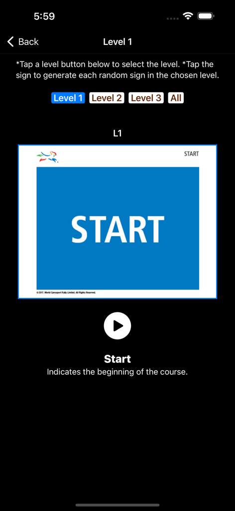 WCRL® Rally Dog Obedience - WCRL Rally Dog Obedience Level 1 Start sign description screen