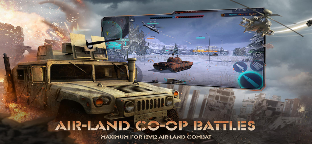 Clash of Panzer - Clash of Panzer mobile game screenshot showing air and land vehicle combat