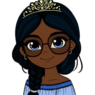 a girl with one braid and glasses who is a princess realistic