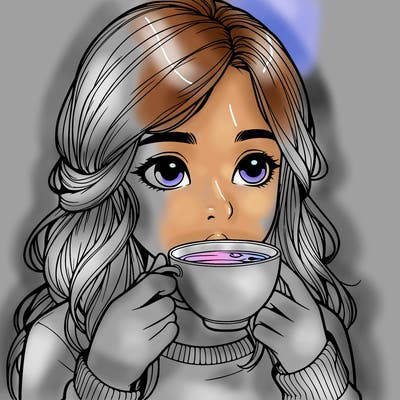 realistic girl drinking tea