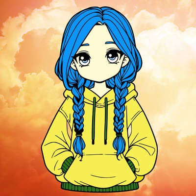 a realistic girl with a oversized hoodie and she has braids