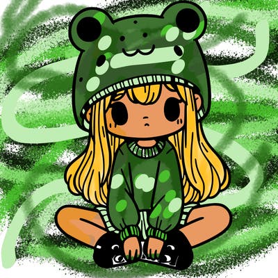 a girl wearing a frog hat and some frog socks