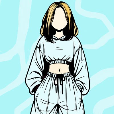 realistic girl faceless with baggy pants and a crop top