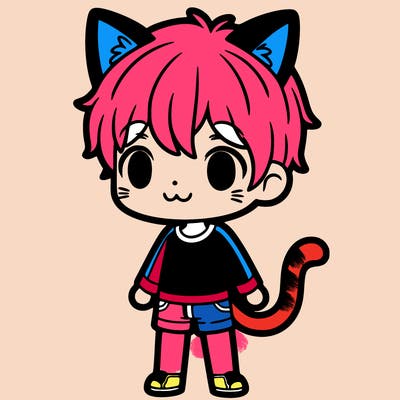 human boy with cat ears and a cat tail